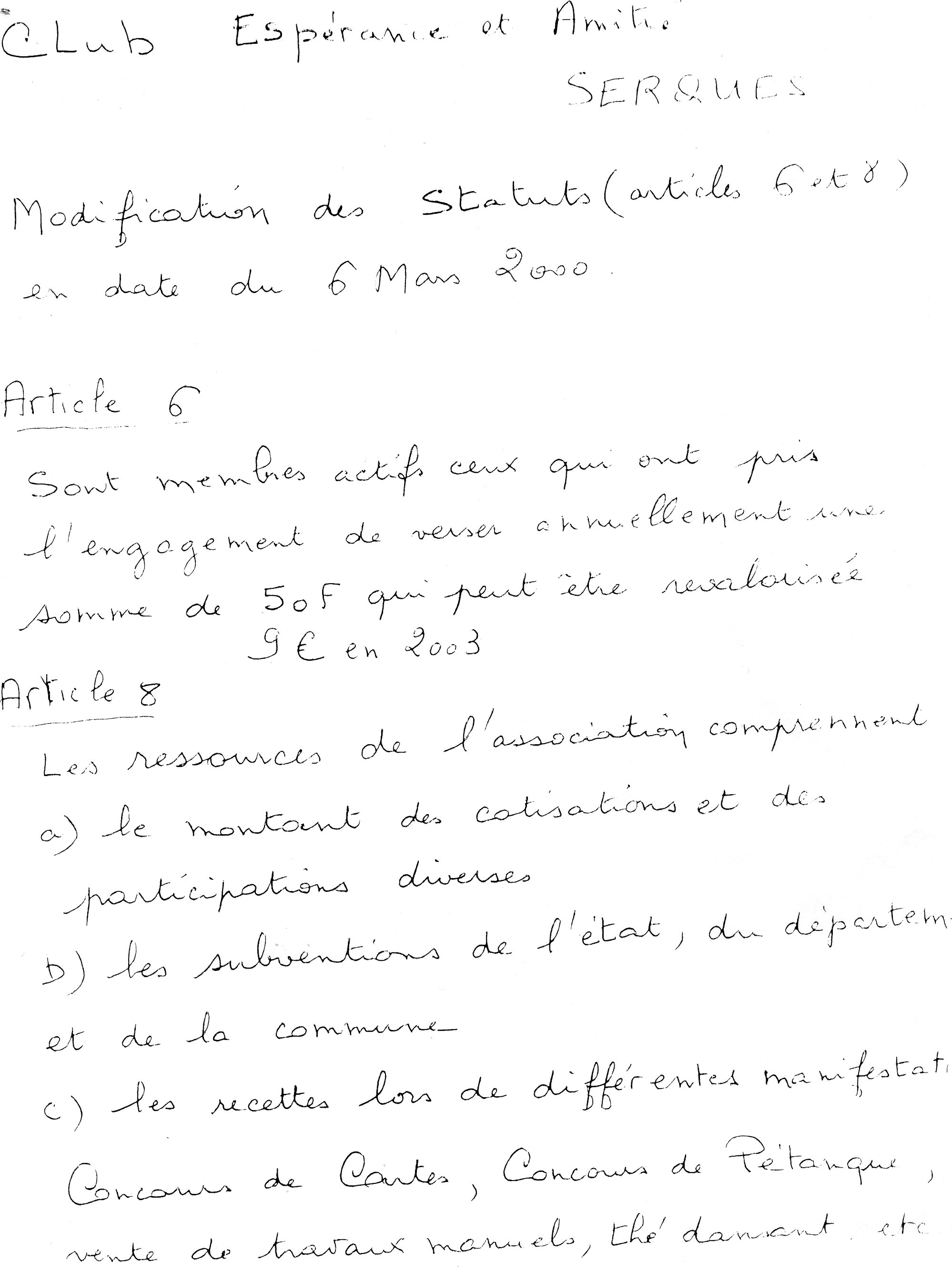 Modification des statuts du club en 2000